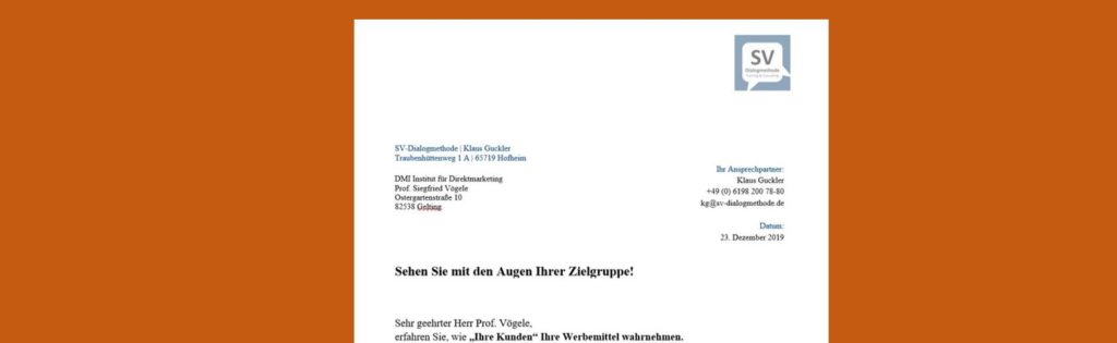 SV-Dialogmethode svBlog wie soll der Kopf eines Werbefriefes gestaltet werden